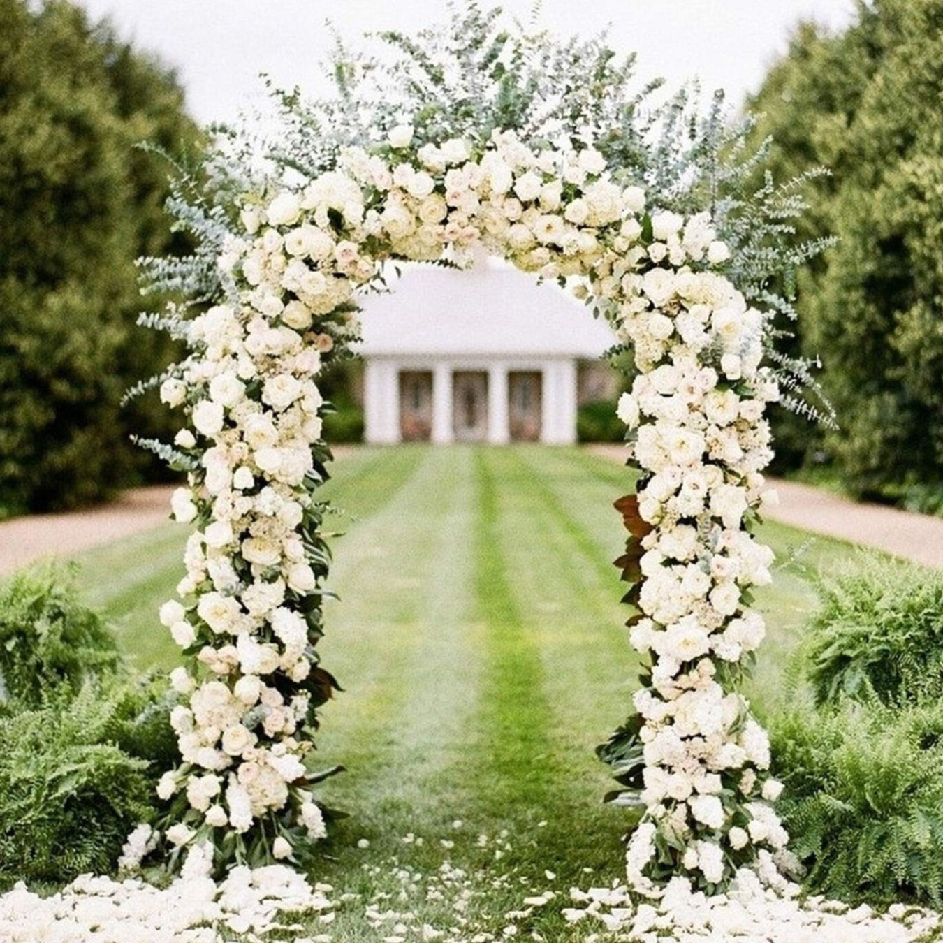 White Champagne Flower Archway Rental